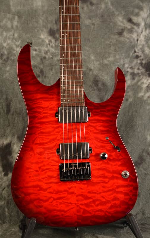 Ibanez RG 6005 FE QM Quilted Maple Top Blaze Red Burst USA EMG Pickups w Hardshell Case Included image 1