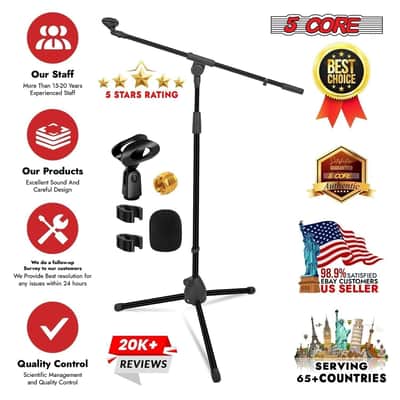 5 Core Mic Stand Floor Pair Universal 72" Height Adjustable Tripod Microphone Stands w Boom Arm image 9