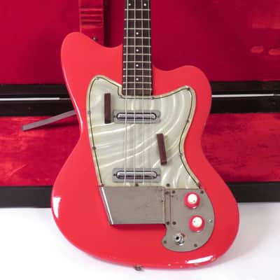 1968 Danelectro Coral Deluxe Bass - Brilliant Red - Rare 34" Scale Bass - Lipstick Pickups -Original Case image 1