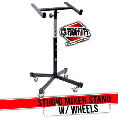 GRIFFIN Rolling Studio Mixer Stand DJ Cart (MobileTILT Series) – Standing Rack On Casters with Adjustable Height – Portable Mount Turntable Holder For Digital Drum Machine, Mixing Audio Music Gear image 1