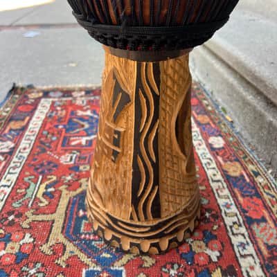 Vintage African Hand Carved Wood Djembe Hand Drum 22” image 9