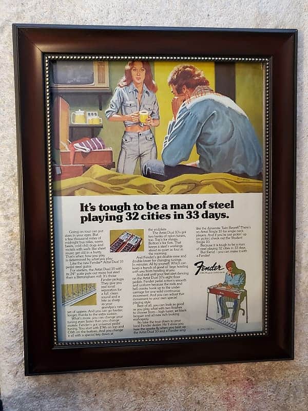 1977 Fender Guitars Color Promotional Ad Framed Artist Dual 10 pedal Steel image 1