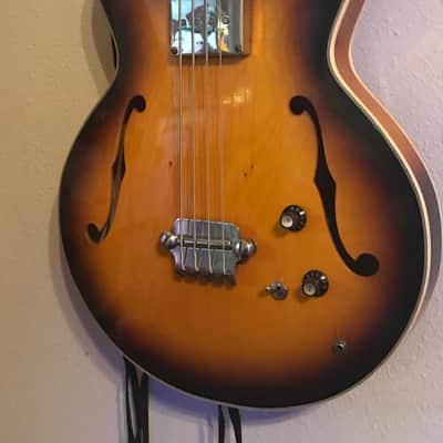 Vintage Ventura  Semi-hollow body bass guitar 335 copy 60’s-70’s Sunburst image 3