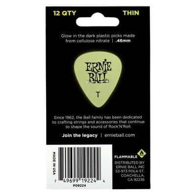 Ernie Ball Super Glow in the Dark Cellulose Guitar Picks, Thin, 12 Pack - 9224 image 4