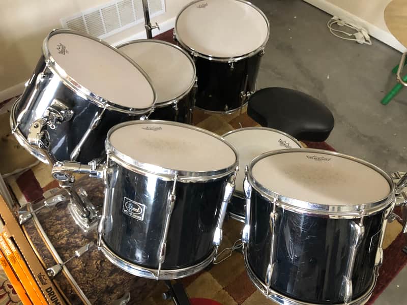 Pearl Export 5-tom shell pack with matching snare (Jet Black), Quick Beat hi-hats, hardware, and throne image 1