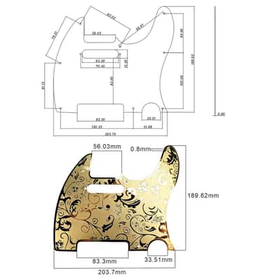 Stainless Steel Pickguard Scratch Plate 8 Holes SS Single-Coil Pickups Metal Engraving Electric Guitar Pickguard Compatible with USA/Mexican Telecaster Tele Modern Style Guitar Parts(Gold) image 6
