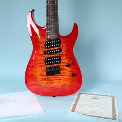 Lipe Virtuoso 7 Fanned Fret Curly Maple Seven String Electric Guitar Fireburst image 1