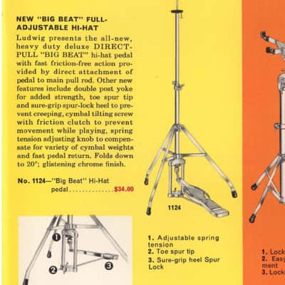 Vintage 1960s Ludwig 1124 “Big Beat” Spur-Lok Hi Hat Cymbal Stand (243-7) image 13