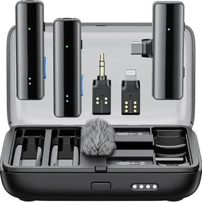 2 Wireless Lavalier Microphone for iPhone Camera Android, Mini Lapel Micophone Wireless, 48 KHz 24 Bit, 6mm Mic, 1000ft, 30h Use, Noise Cancelling, Clip on Mic USB-C/Lightning/3.5mm TRS image 1
