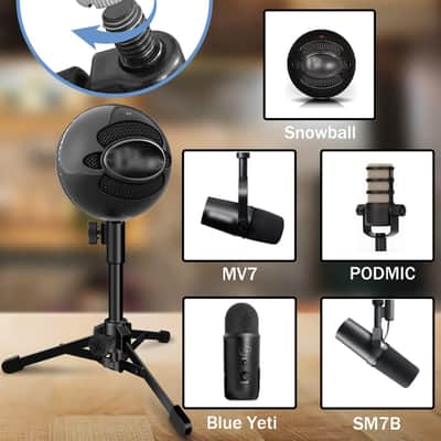Desktop Mic Stand Portable Foldable Tripod with Mic Clip Holder and 5/8" Male to 3/8" Female Screw Adjustable Microphone Stand. image 4