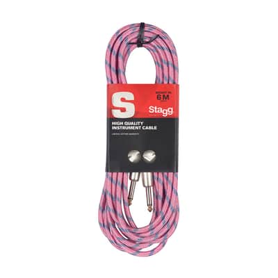 Stagg 6M 20ft Vintage Tweed Braided 1/4" Plug Guitar Instrument Cable- Pink Cord image 9