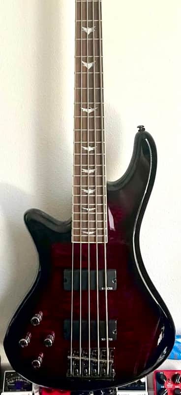 2012 Left-Handed Lefty Schecter Diamond Series Stiletto Extreme-5 Bass with original hard case