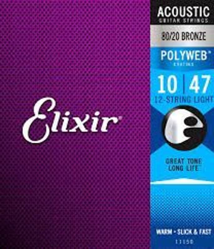 Elixir 11150 12-String Light Polyweb 80/20 Bronze Coated Acoustic Guitar Strings 10-47 image 1
