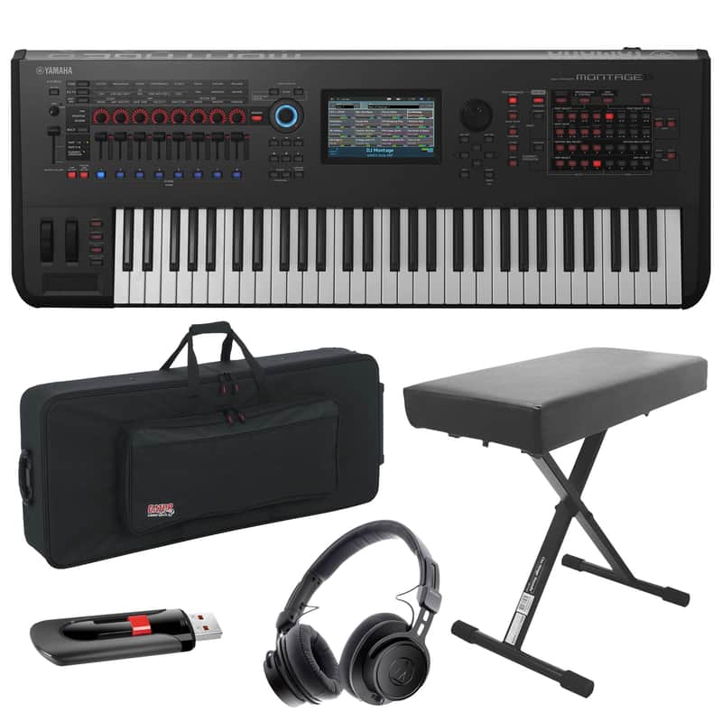 Yamaha Montage6 61-Key Flagship Synthesizer Workstation with Gator Gig Bag, Bench, Flash Drive and ATH-M60x Headphones image 1