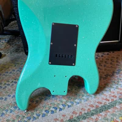 Flipped Backwards Upside Down S Style Guitar  Sea Foam Green Sparkle image 5
