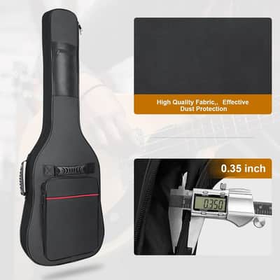 39 Inch Electric Guitar Case 7mm Padding Electric Guitar Bag Waterproof Electric Guitar Gig Bag, Guitar Bag Electric Backpack with Neck Strap and Pockets, Black&Red Line image 3