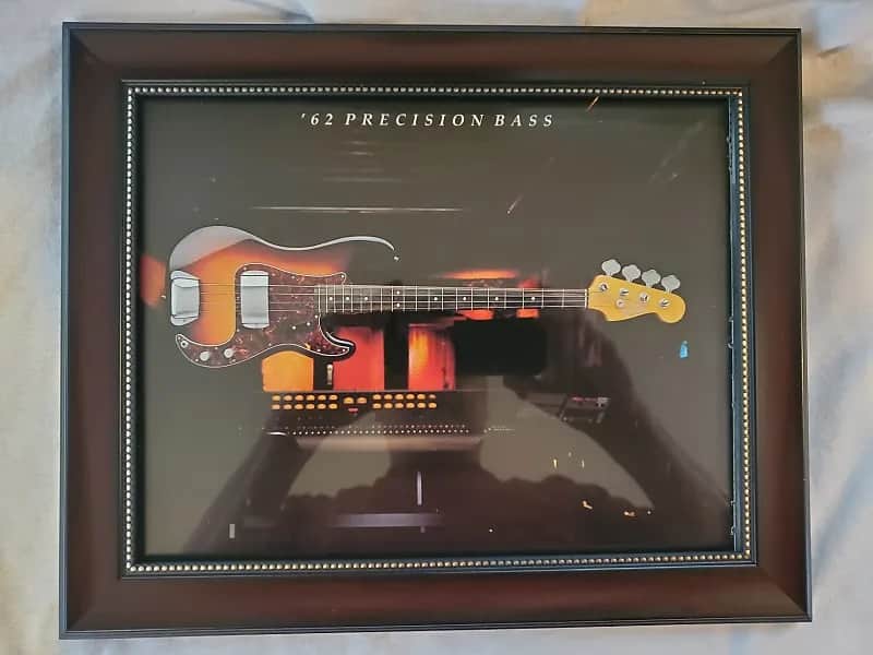 1982 Fender Guitars Color Promotional Ad Framed Fender 62 Reissue Precision Bass Original image 1