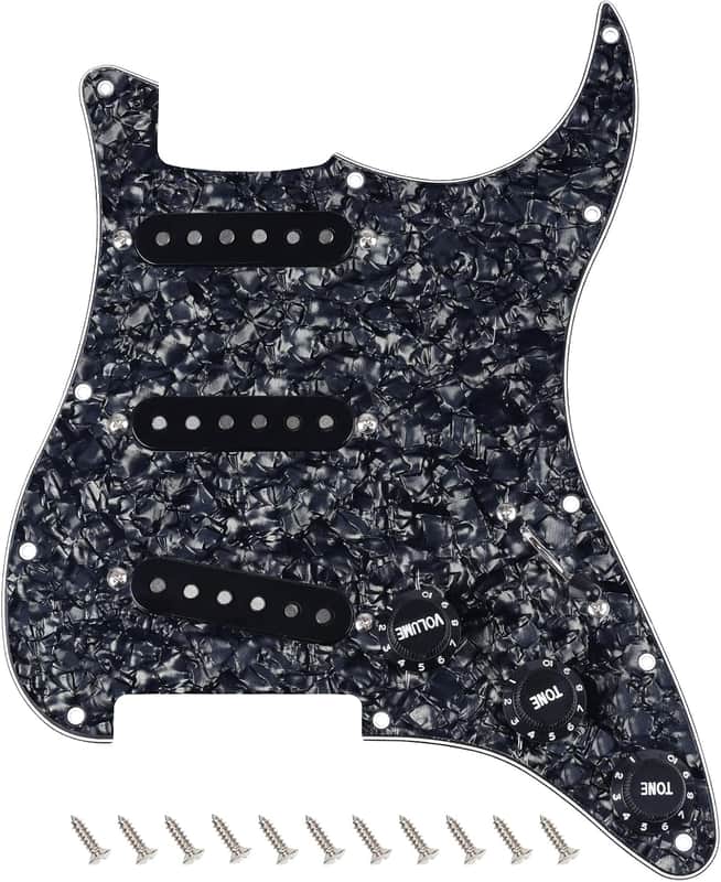 4Ply Loaded SSS Pickguard Vintage Hot F '50s Tones Prewired Strat Pickguard with Staggered Alnico 5 Fiber Bobbin SSS Single Coil Pickups for Fender Stratocaster ST JT/HBZC-02 Black Pearl image 1