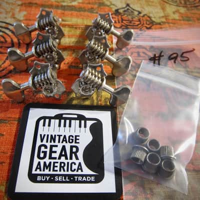 Grover Sta-Tite Guitar Tuners set of (6) three on a side near mint Circa 1950s-1960s - Nickel with Metal Buttons image 1