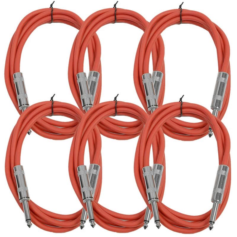 6 PACK Red 1/4" TS 6' Patch Cables - Guitar - Instrument image 1
