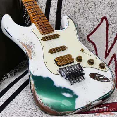Fender Custom Shop Wild West White Lightning Stratocaster HSS Floyd Rose Maple Board 22 Frets Heavy Relic British Racing Green 8.00 LBS image 8