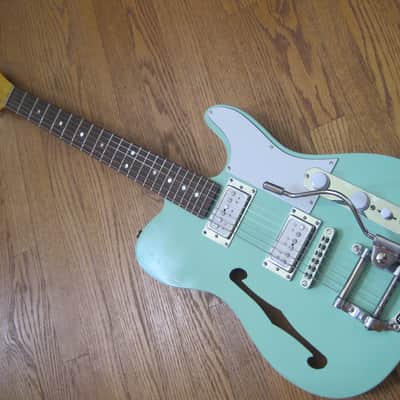Custom Tele-Style Thinline HH Bigsby Warmoth Neck Surf 90s Surf Green image 19