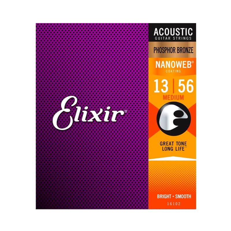 Elixir 16102 Nanoweb Phosphor Bronze Acoustic Guitar Strings - Medium (13-56) image 1