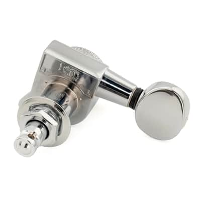 Brio Pro Left-Handed Locking Tuners — 6-in-Line | 18:1 Ratio | Vintage Oval Buttons - Chrome image 5