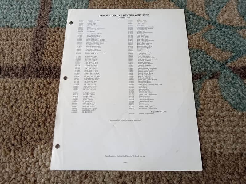 Vintage 1981 Fender Deluxe Reverb Amplifier Parts List and Schematic! Original Case Candy, Paperwork! image 1
