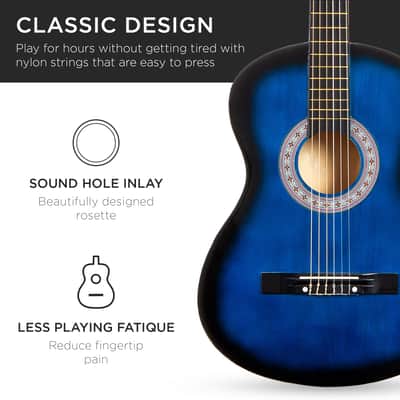 Best Choice Products Beginner Acoustic Guitar Set w/ Case, Strap, Strings - 38in-Blueburst image 5