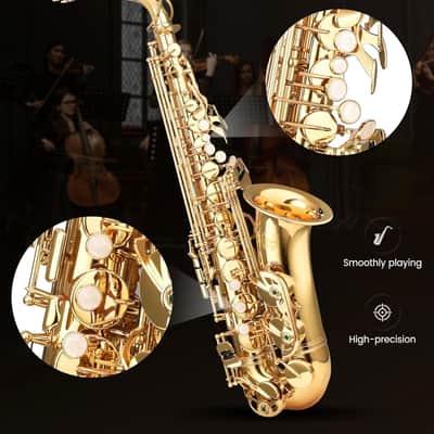 Leo Jaymz Eb Alto Saxophone - One-Piece Body or Neck Construction, H68 Brass, with Thickened Travel Bag - Gold image 2