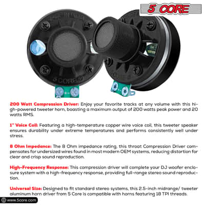 5 Core Compression Drivers Pair Horn Speaker 1 Inch Aluminum Tweeter 200W Peak 8 Ohm Pro Audio Driver image 8