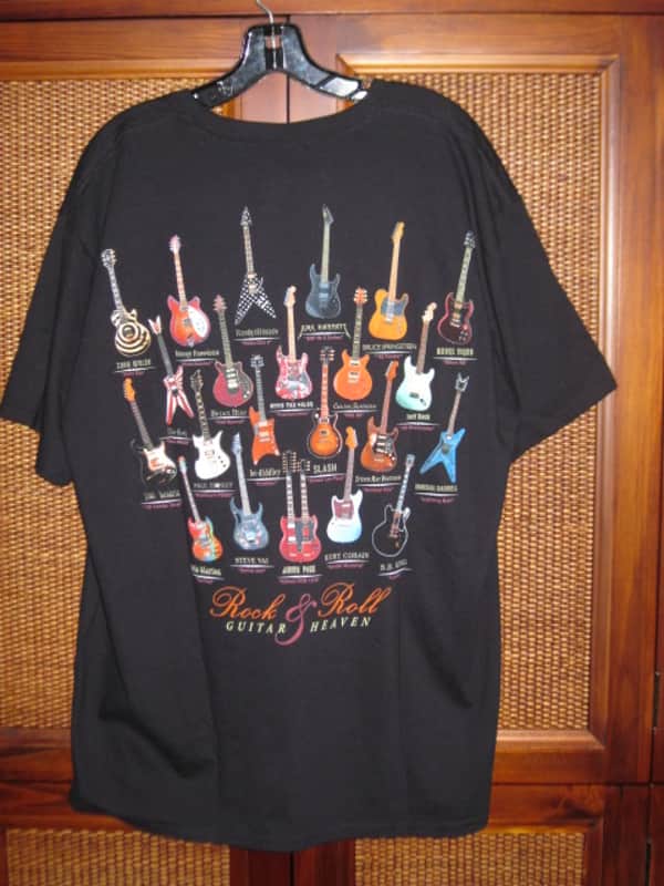 new old stock (NO paper hang-tag) A+ Taboo Rock Rock and Roll Guitar Heaven Shirt (XL) Black T shirt w/ many iconic guitars graphic (NO packaging) image 1