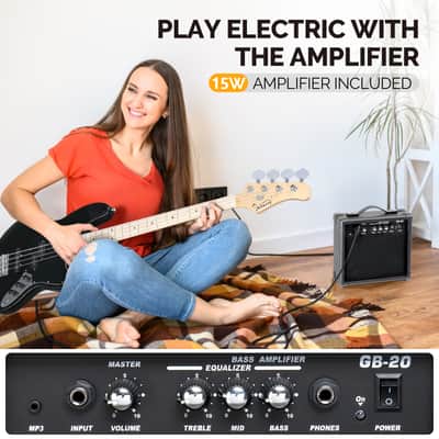 Glarry GJazz Electric Bass Guitar w/20W Amplifier Black image 4