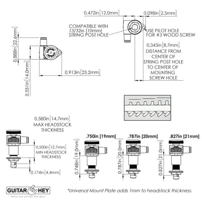 NEW Hipshot LOCKING Tuners 6 in line STAGGERED w/ KNURLED Buttons - NICKEL image 5