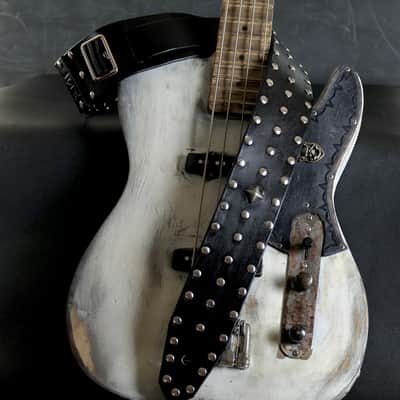 Studded Custom Leather Guitar Strap. 55” to 62” Adjustable. 2.5” wide BLACK image 7