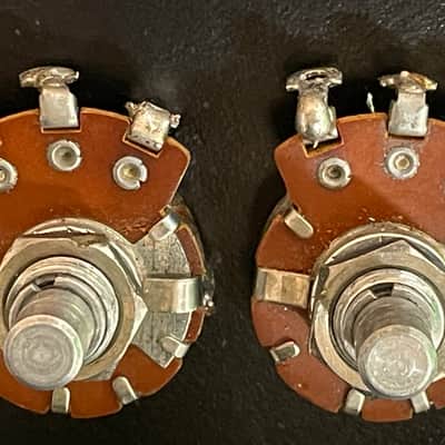 Stackpole Vintage 1956 set of 2 250K Solid shaft pots Cap Pre CBS 1957 1950's Telecaster Duo sonic Musicmaster Potentiometers image 2