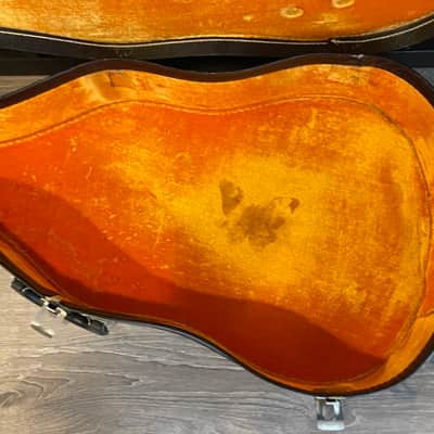 Vintage Acoustic Guitar Case 1960’s-1970’s Black w Orange Gold Interior image 4