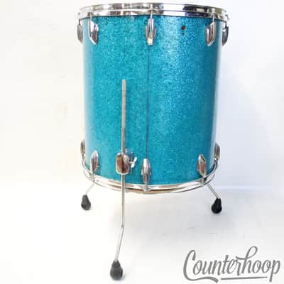 Premier 16x18"Aqua Sparkle Floor Tom Drum 3Ply African Mahogany 6000 Vintage 70s image 2