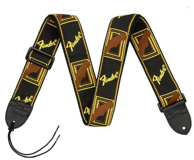 Fender Monogrammed Strap, Black/Yellow/Brown, 2" image 1