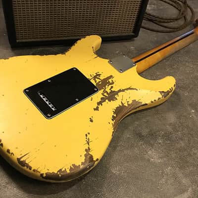 USA Relic Strat Style Electric Guitar Road Worn Yellow by Nate's Relic Guitars image 4
