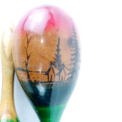 *Maracas Vintage Set 2x Shakers 13" Hand Painted Forest-Tree House/Cabin Scene* image 2