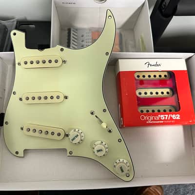 Fender Original 57’/62’ Pickups - Pre-Wired with Emerson Blender Kit and GuitarSlinger Aged ‘62 Mint Green Pick guard and knobs image 1