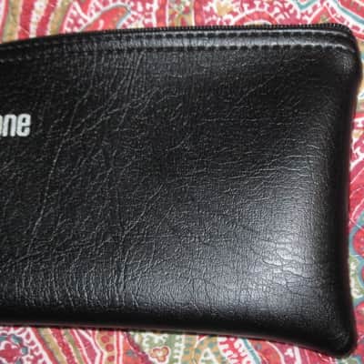 lightly used very clean 1980s Shure microphone pouch, outer areas are black vinyl with a very light reptile texture/appearance & one area has a red & silver graphic / inside is black / black zipper (NO microphone) 10 inches W, 4 & 1/2 inches H image 11
