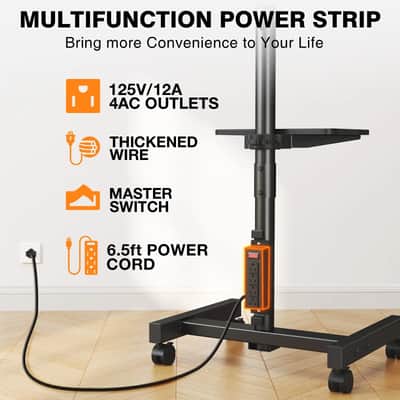 Mobile Studio Rack Cart w/ Power Outlets, Adjustable Shelves & Rolling Stand — Producer & Recording Workstation image 6
