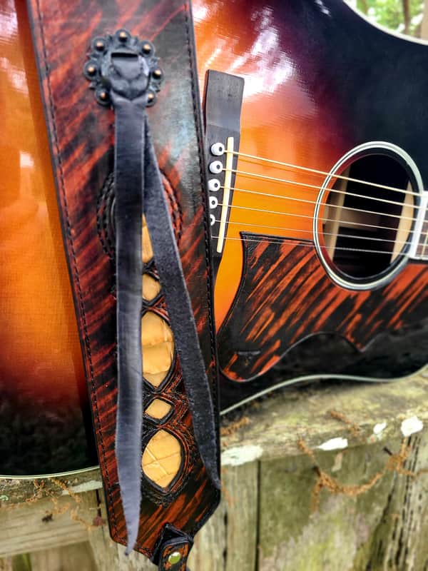 Bayou Outlaw™ Handcrafted Full-Grain Leather Guitar Strap with Genuine Louisiana Alligator image 1