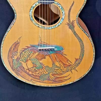 Blueberry Handmade Double Cutaway Grand Concert Acoutic Guitar Dragon Motif image 10