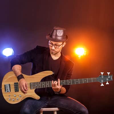 Glarry 44 Inch GIB 4 String H-H Pickup Laurel Wood Fingerboard Electric Bass Guitar with Bag and other Accessories 2020s - Burlywood image 10