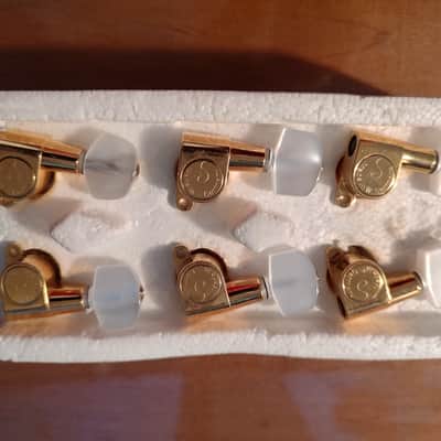 Vintage Schaller M6 Mini 3x3 Tuners Pearloid 1970s 1980s - Gold image 1