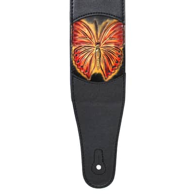 Walker & Williams WW-CVG-166 Scarlet Red And Gold Glider Butterfly Design On Black Padded Strap 2021 image 7